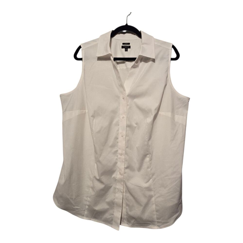 Talbots Non Iron Sleeveless Button Shirt Women's 16W White Classic Preppy Resort
